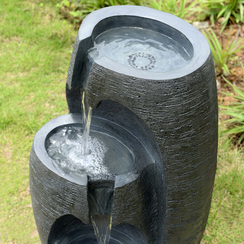3-Tier Cascading Urn Outdoor Water Fountain with LED Lighting, Adjustable Flow, and Weather-Resistant Design, Black
