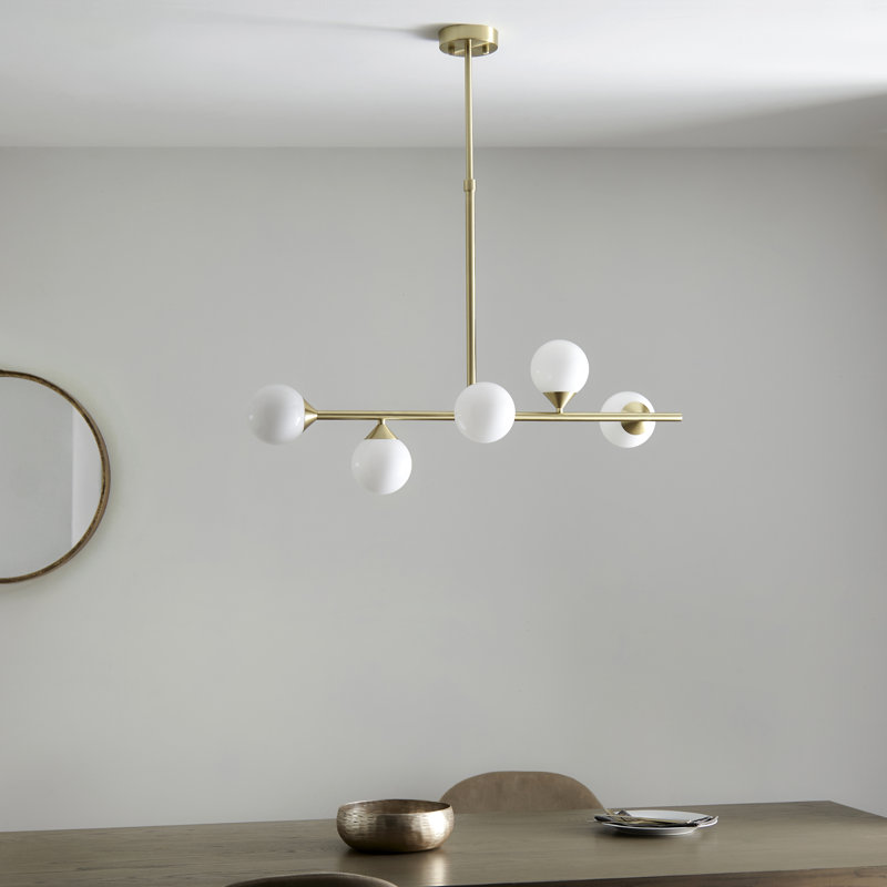 Bendeguz 5 - Light Chandelier, Satin Brass, Gloss White Glass