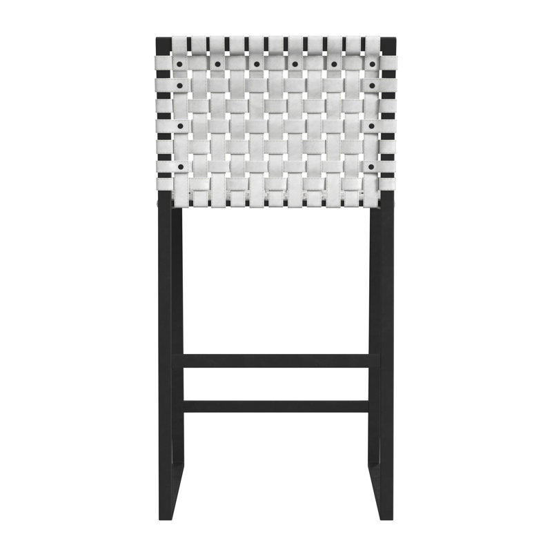 Butler Urban Brown Woven Leather Bar Stool, White/Black, Counter Stool (25" Seat Height)