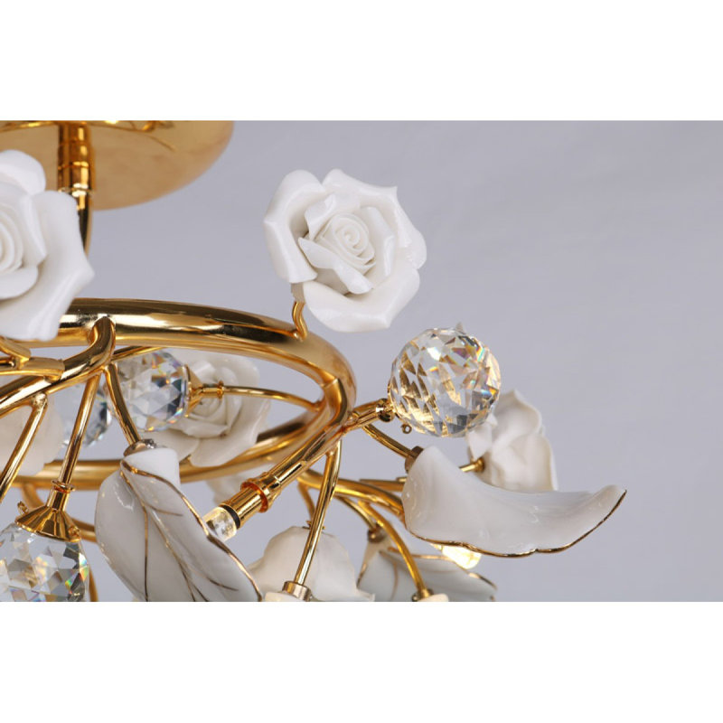 Julyus 6 - Light LED Chandelier, Wrought Iron Gold, Black Pearl, 24" Diameter x 14" Height