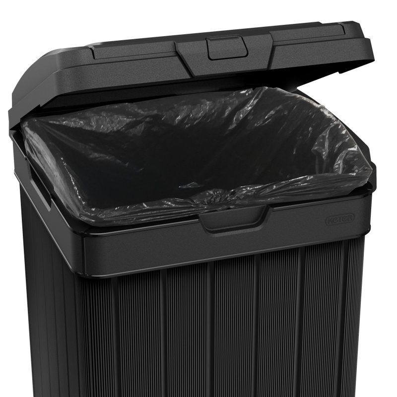 Baltimore Black Plastic Outdoor Trash Can with Pull-out Drawer