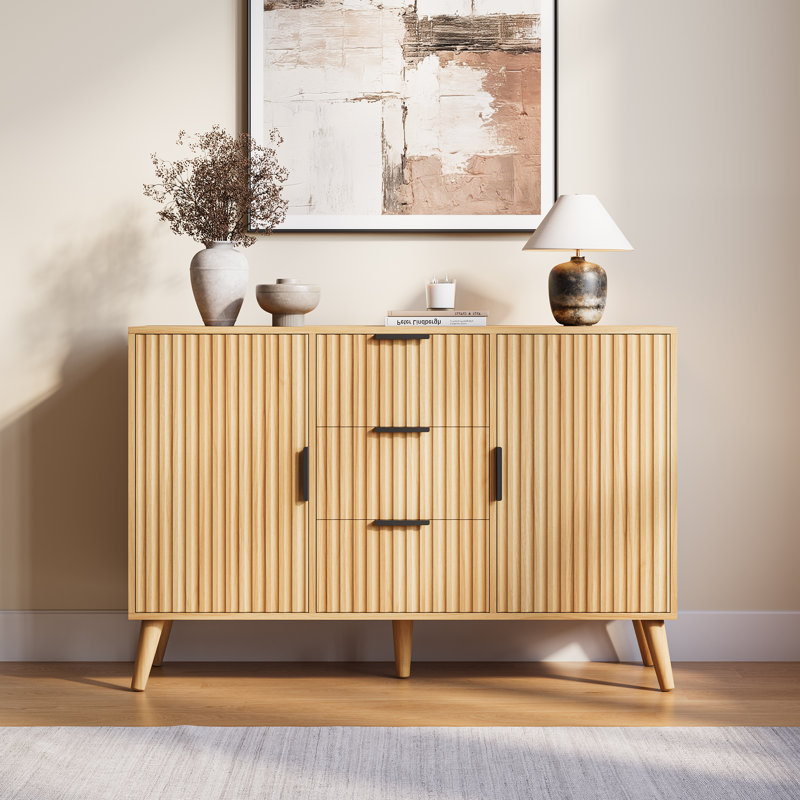 Armoire de rangement à 2 portes avec 3 tiroirs et tablettes Ato, Naturel