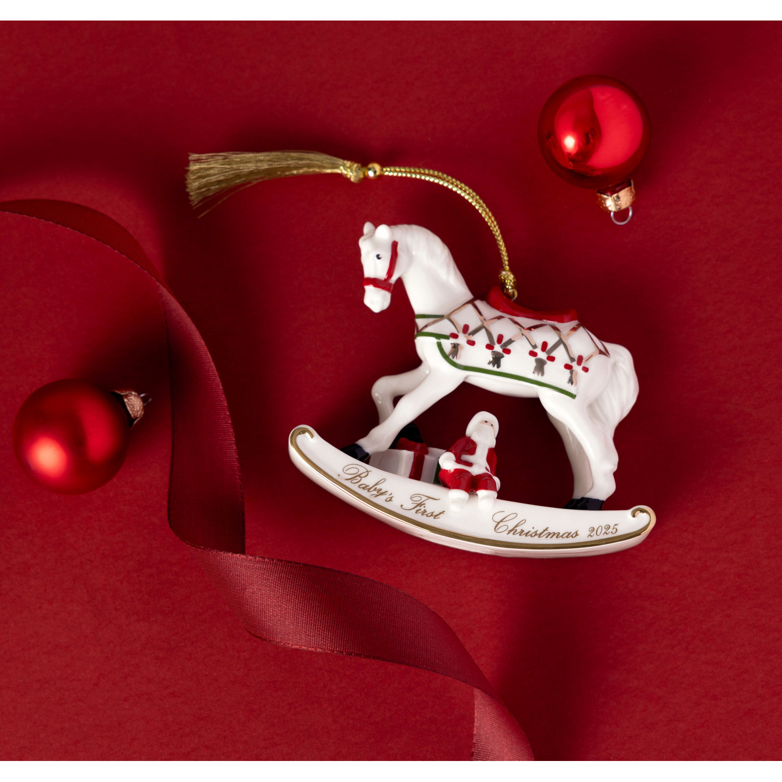 Villeroy & Boch Christmas Classics Collection Christmas Rocking Horse Ornament, Premium Porcelain, Collector’s Edition, Date 2025