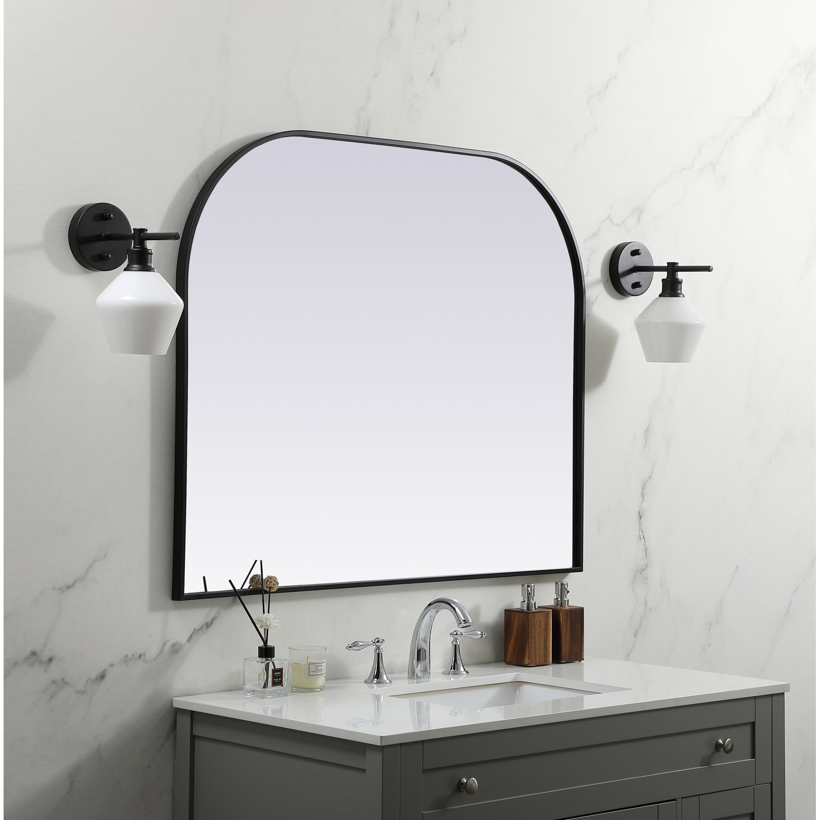 Sabine Metal Wide Arch Wall Mirror, 34" x 42", Black