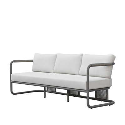 Clute Danyell 82 In. Outdoor Sofa In Metal With Off-White Olefin Cushions