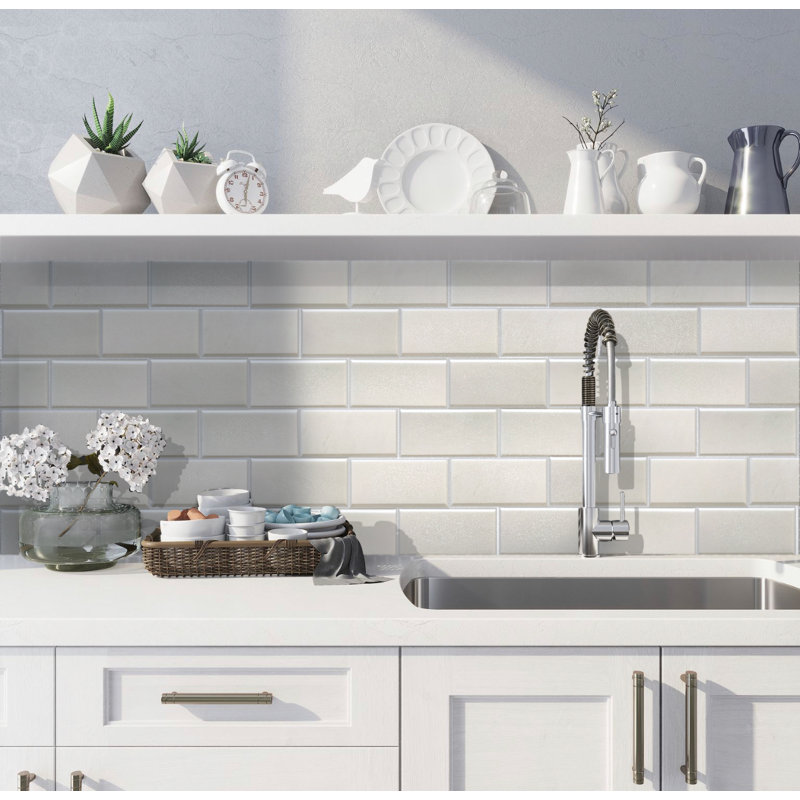 3" X 6" Beveled Marble Subway Tile, Gray
