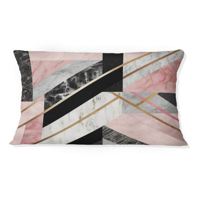 Coussin décoratif en marbre granit agate avec touches dorées - motif géométrique abstrait