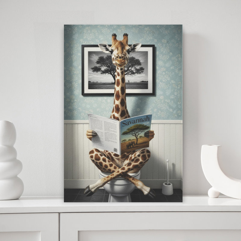 Giraffe In The Bathroom by Andreas Magnusson - Wrapped Canvas Print, 45.72 cm H x 30.48 cm W