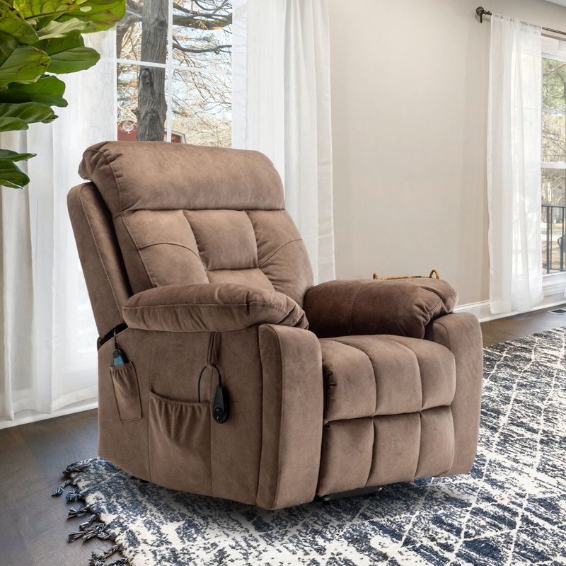 Chira 26 in Oversized Velvet Fabric Massage Chair, Warmth Heat. Elderly Comfort, Brown