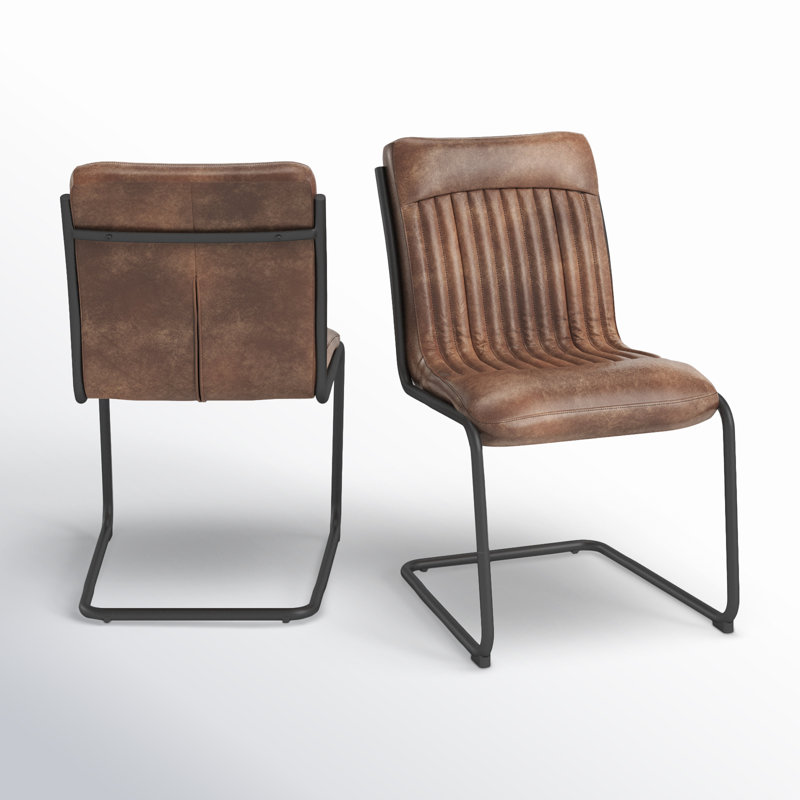 Leather Side Chair, Brown Genuine Leather