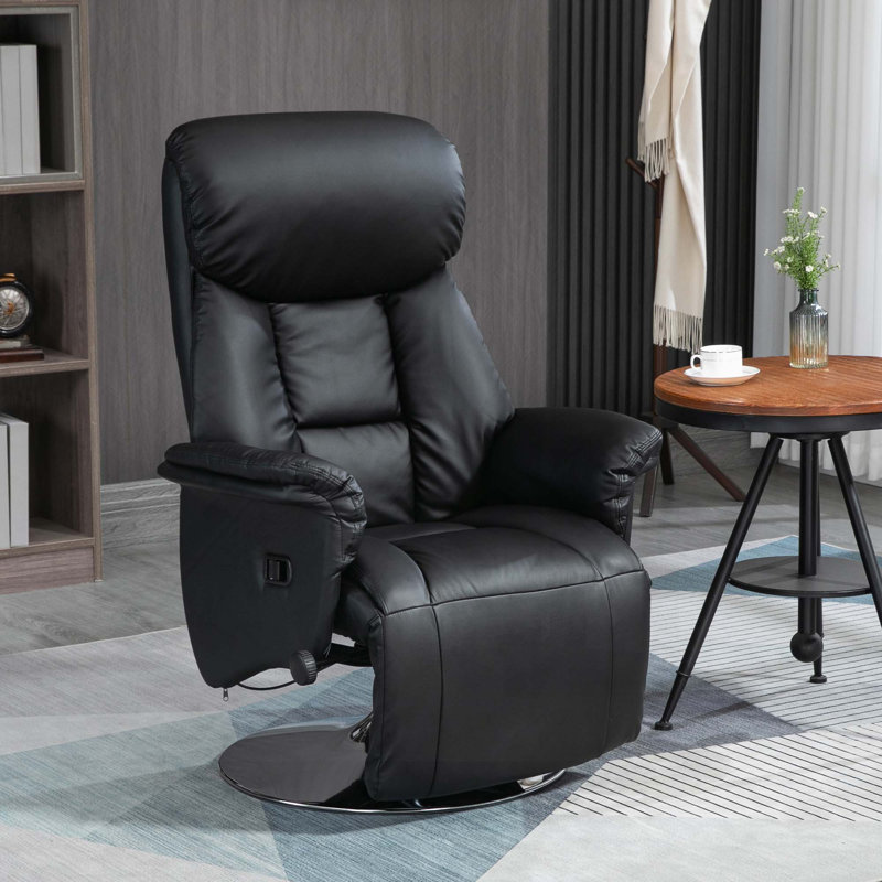 Meryle Faux Leather Swivel Recliner, Black Faux Leather
