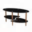 Table basse ovale en verre trempé à 3 couches avec pieds en chêne - noir