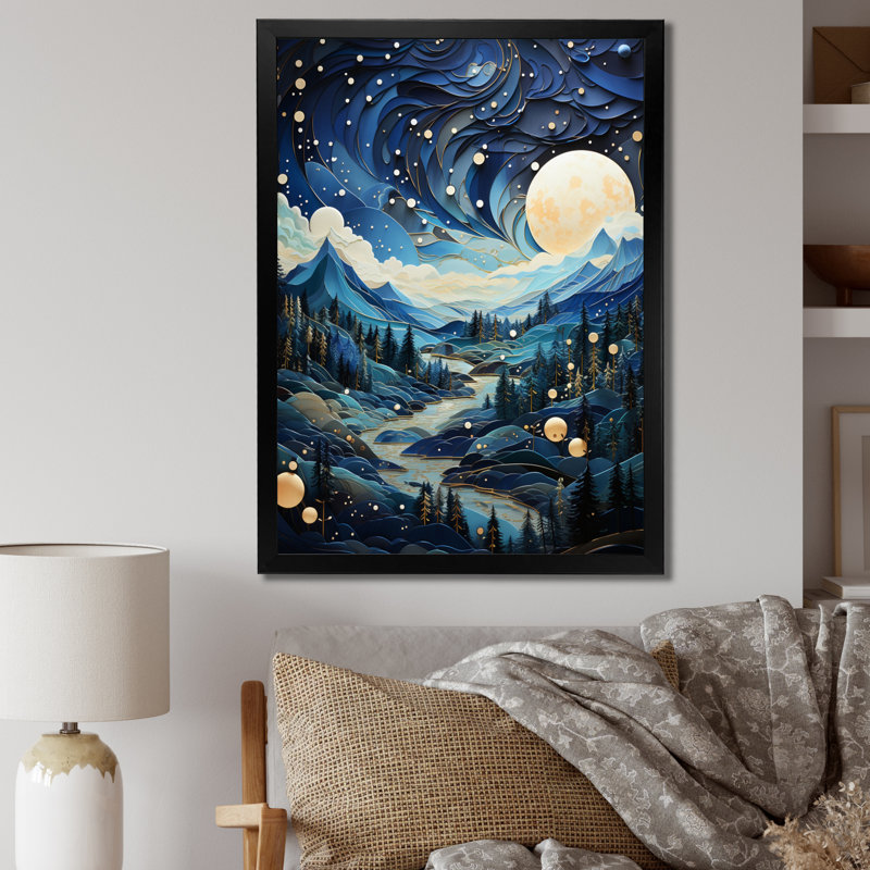 Aurore boréale «Misty Mountains II», reproduction sur toile, H 40 po x l 30 po x P 1,5 po, Cadre photo noir