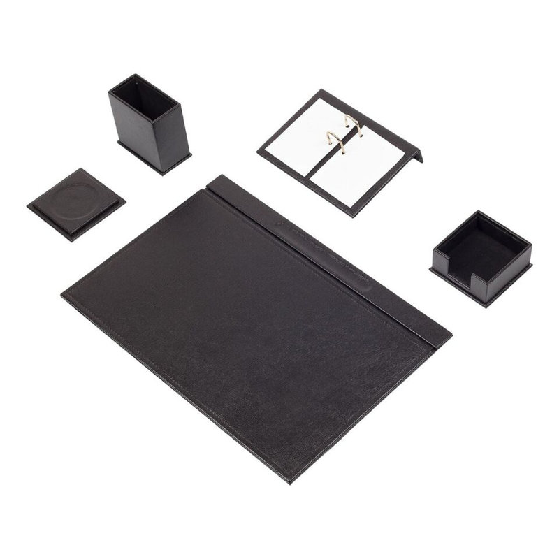 Michelet Leather / Faux Leather Desk Organiser Set, Black