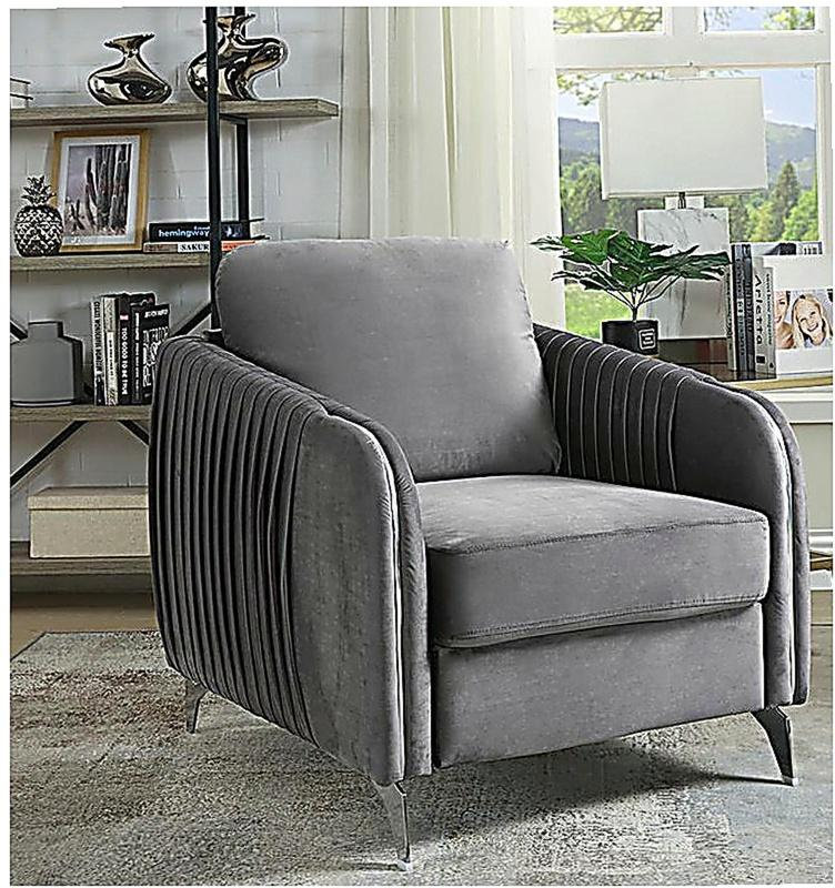 Fauteuil d'appoint moderne chic en velours gris Hadriano