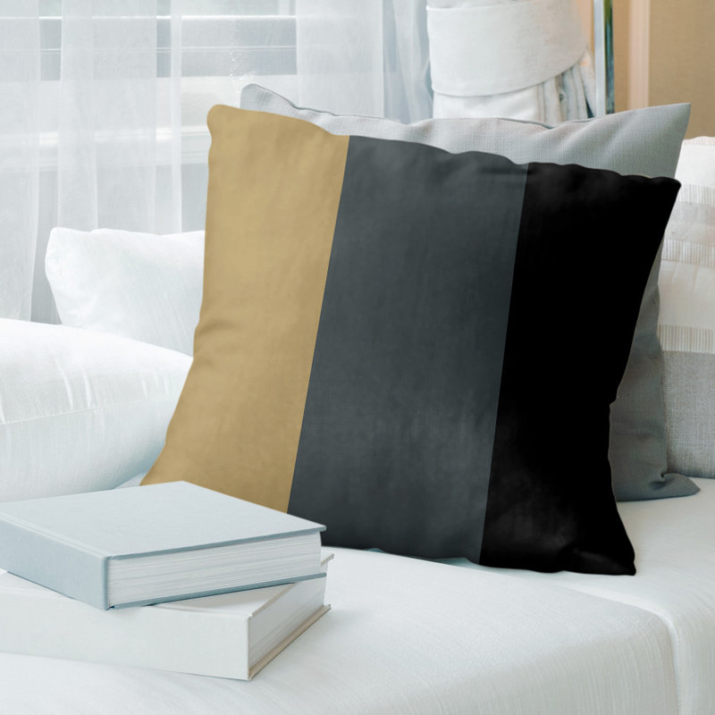 Housse de coussin rayé, Las Vegas, 14 po x 14 po, Doré / gris acier / noir