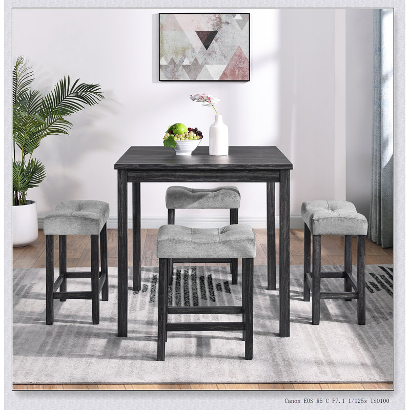 Dining Table, Bar Table and Chairs Set, 5 Piece Dining Table Set, Industrial Breakfast Table Set, Grey, 24", Black