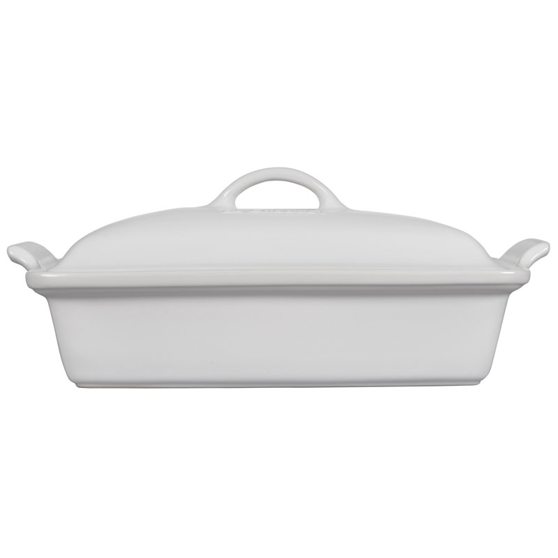 White Stoneware Non-Stick Rectangular Casserole with Lid