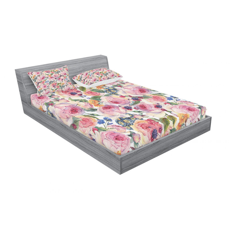 Microfiber Floral Sheet Set, Full Sheet Set with 2 Pillowcases