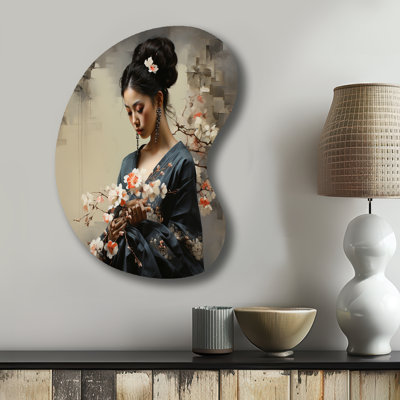 Asian Art Geishas Grace III - Asymmetrical Asian Art Metal Wall Art, Unique Shape Metal Wall Sculpture Print
