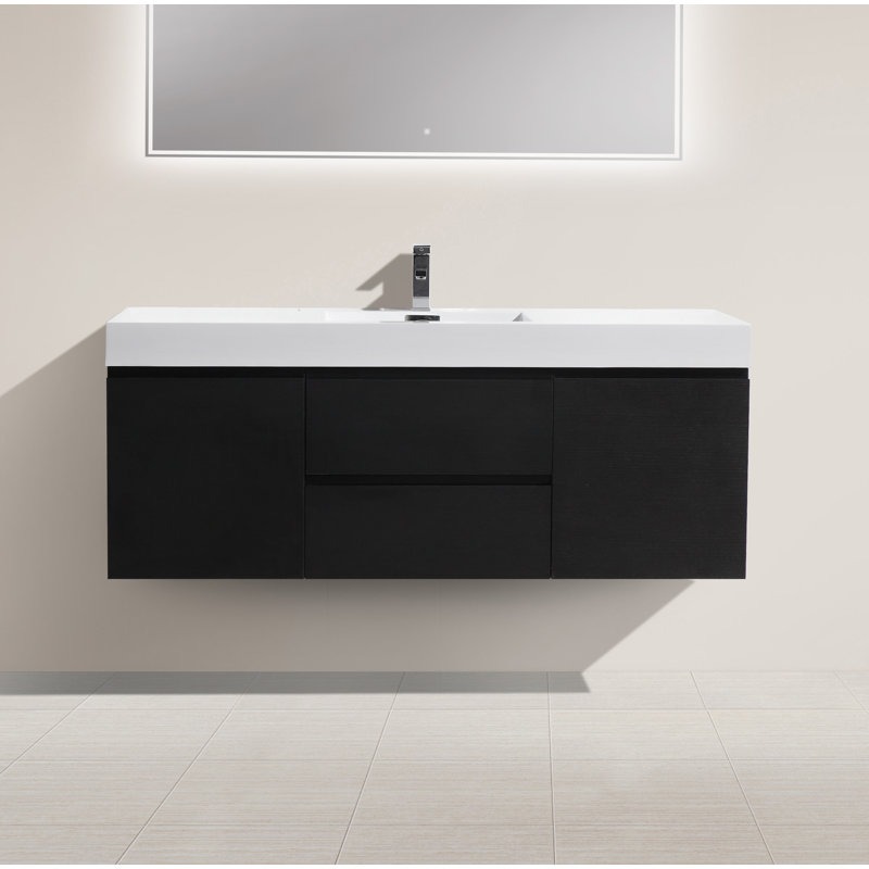 Base de meuble-lavabo simple 58,5 po mural seulement, Noir