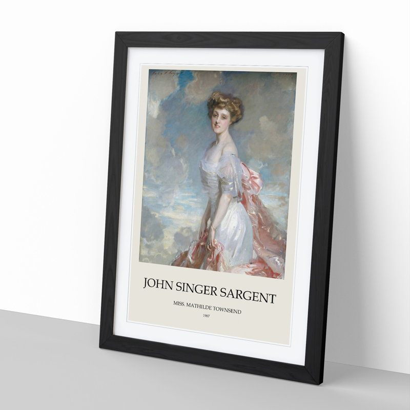 Portrait of a Lady Print by John Singer Sargent - Picture Frame Painting on MDF, 48cm H x 36cm W x 2cm D, Black Framed