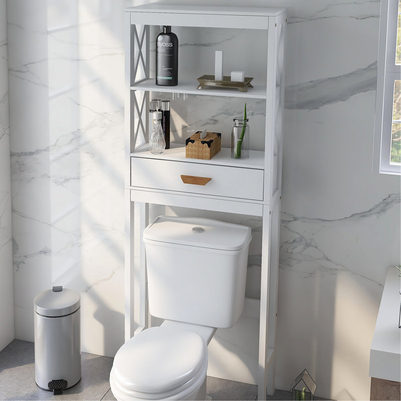 Armoire de rangement au-dessus de la toilette blanche avec un tiroir et 2 tablettes