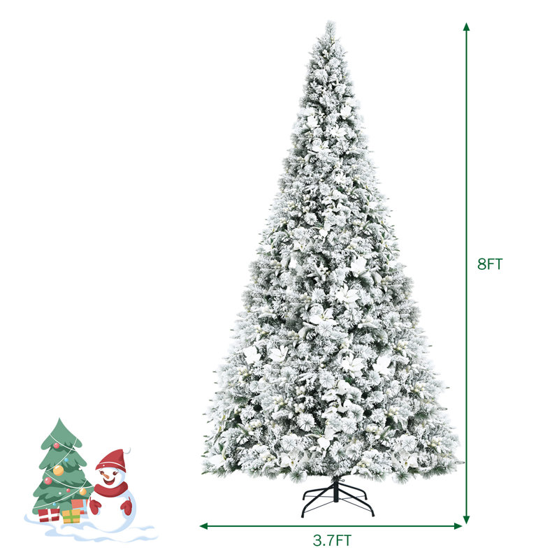 Arbre de Noël blanc avec fleurs en polyéthylène, H 8 pi