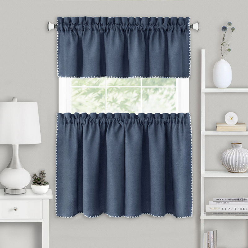 Panneau de rideau simple semi-diaphane avec passe-tringle, Blanc / noir, 58" W x 24" L