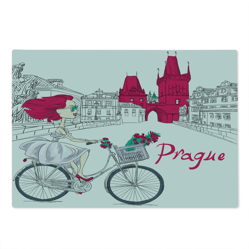 Planche à découper Ambesonne Prague, grande taille, fille sur un vélo, magenta, gris et blanc