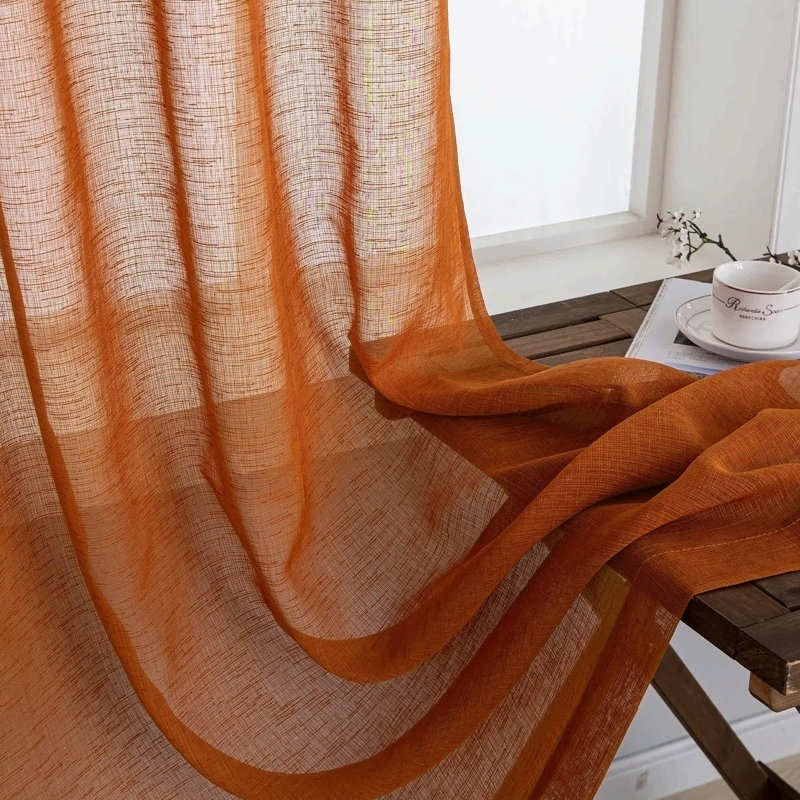 Burnt Orange Sheer Curtains 2 Panels Rod Pocket Bohemian Semi Sheer Curtain Rustic Light Filtering Boho Curtains For Living Room 84 Inches Long