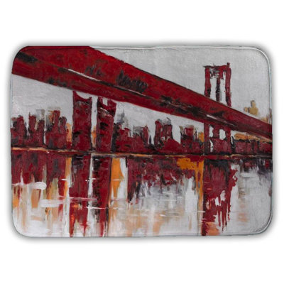 Red bridge Bath Mat with Non-Slip Backing - Quick Dry Memory Foam Bathroom Rug - Absorbent - Modern Plush Spa-Style - Machine Washable