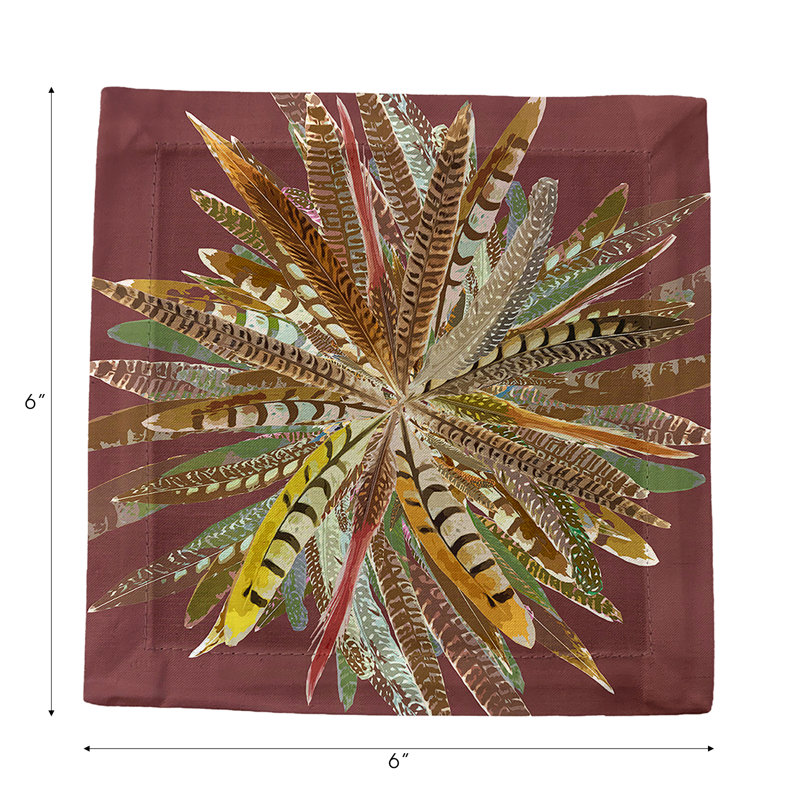 Pheasant Feathers Cotton Sateen Cocktail Napkins, Porto