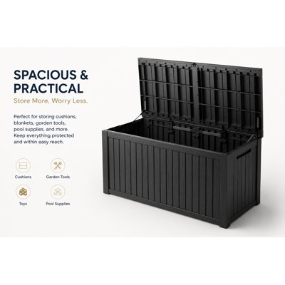 270 Gallon Resin Deck Box, Lockable Patio Outdoor Storage Box for Furniture, Garden Tools and Tools Storage