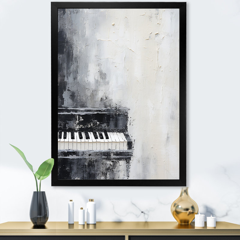 Minimalisme, piano, minuit, noir et blanc II, H 32 po x l 16 po x P 1 po, Cadre simple noir