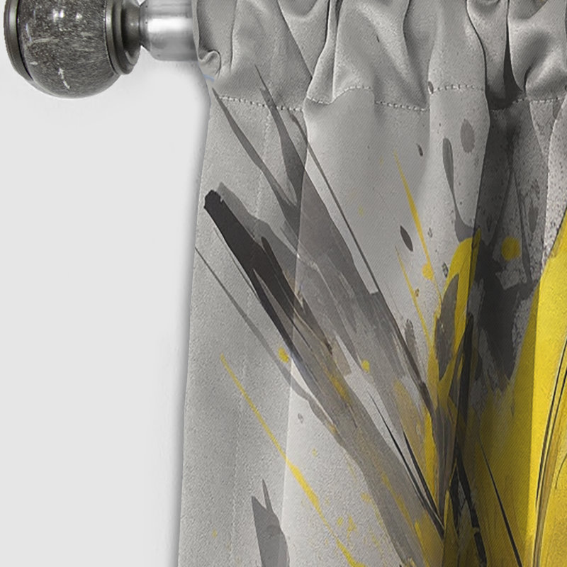 «Evolving In Yellow Grey» - Rideau occultant géométrique abstrait - 1 panneau, L 52 po x L 84 po