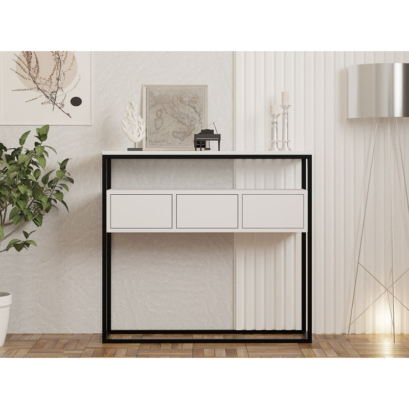 Console moderne, blanche, 39,4 x 35,4 x 11,4 pouces | 100% panneau de particules enduit de mélamine, épaisseur: 0,7 pouce | Design élégant avec hauteur des pieds de 11,8 pouces | Parfait pour le vestibule et le salon