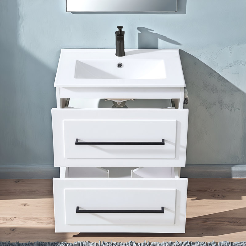 Grasmick 24''White Free-Standing Single Bathroom Vanity Set With 2-Drawers