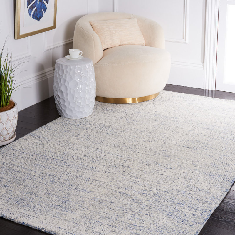 Bouldin Handmade Tufted Wool Blue Area Rug, Rectangle 6' x 9'
