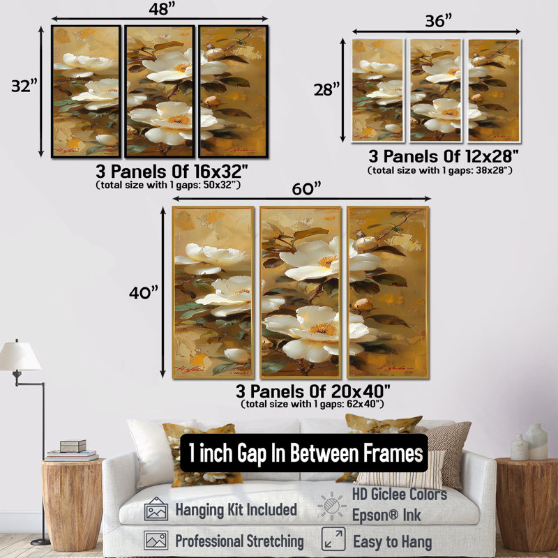 Kaminski - Peony Wall Art Set, Gold, 32" H x 48" W