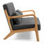 Chaise de loisirs Modern 2 avec pieds en bois massif, rembourrage en éponge, tissu de lin, accoudoirs et éponge de couleur gris foncé, gris respirant, aspect