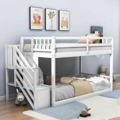 Twin Over Twin Wooden Standard Bunk Bed With Shelf