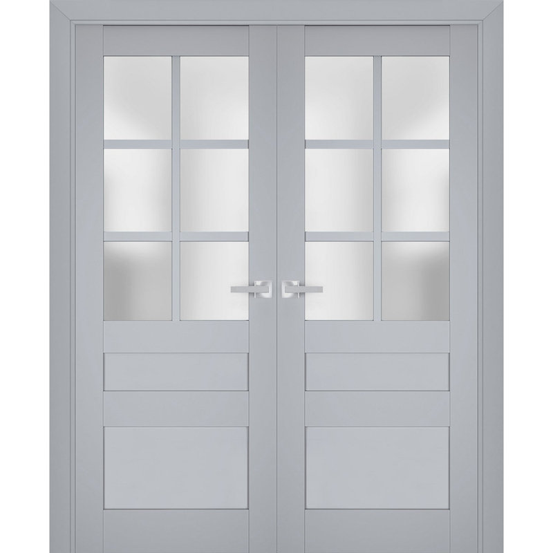 Portes françaises en bois givré Veregio, 72 po x 96 po, Gris