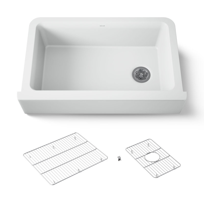 Cairn Undermount Single-Bowl Farmhouse Kitchen Sink, Matte White, Glossy