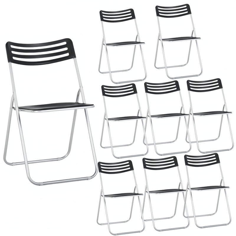 Metivier Plastic Stackable Folding Chair Folding Chair Set, Black/Silver