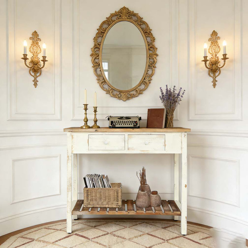 Console à deux tiroirs avec tablette ouverte