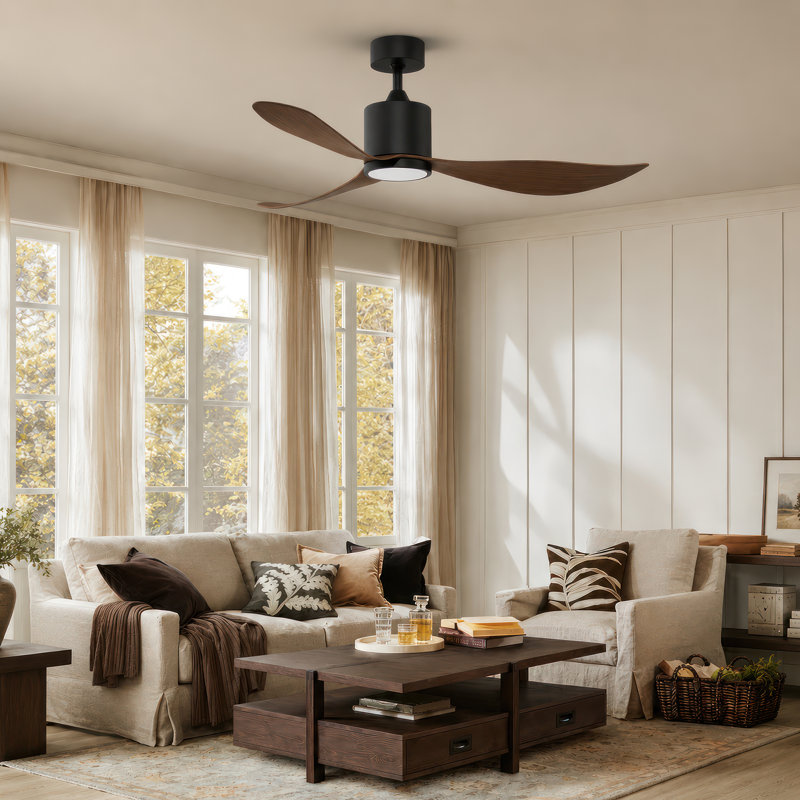 Ventilateur de plafond 52 po avec télécommande à 6 vitesses à haut débit d'air léger, pales réversibles à faible bruit pour moteur à courant continu en ABS