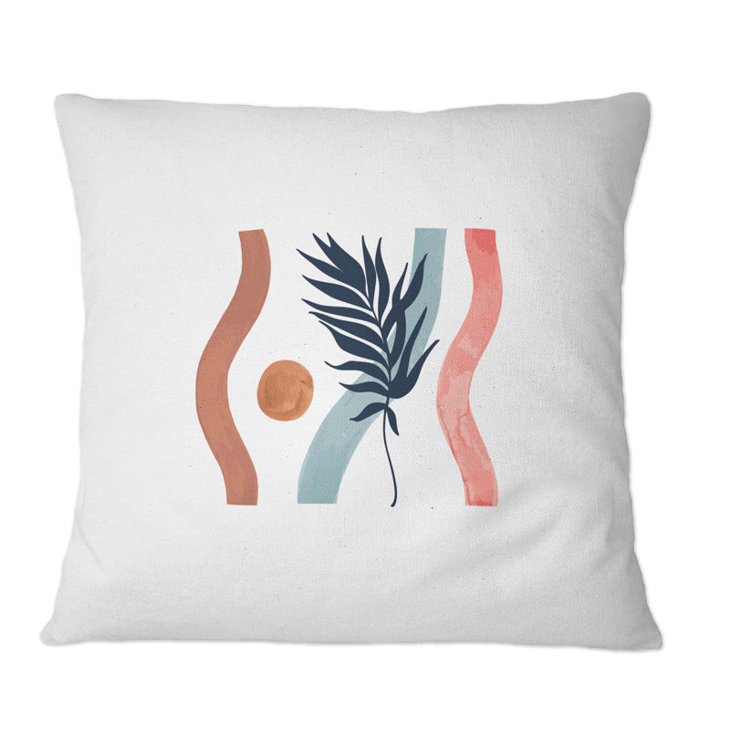 Feuille tropicale et rayures ondulées - Coussin décoratif imprimé tropical, 18 po x 18 po