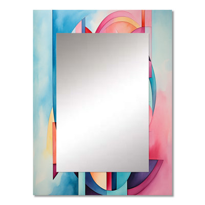 Pink and blue geometric spiral - Geometric Mirror, Pink Decorative Wall Mirror, Printed Metal Art