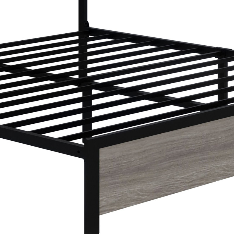 Base de lit plateforme avec tête de lit à DEL avec rangement et 2 USB, grand rangement sous le lit, Très grand